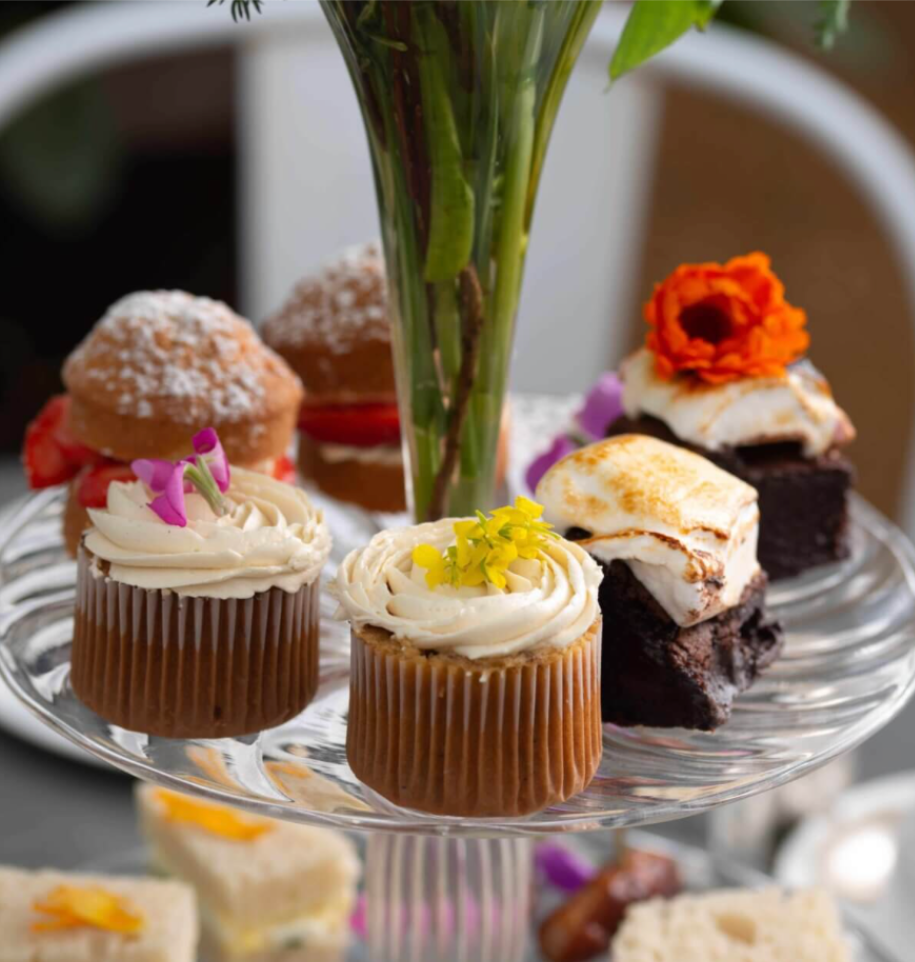 A tiered afternoon tea selection at Petersham Nurseries