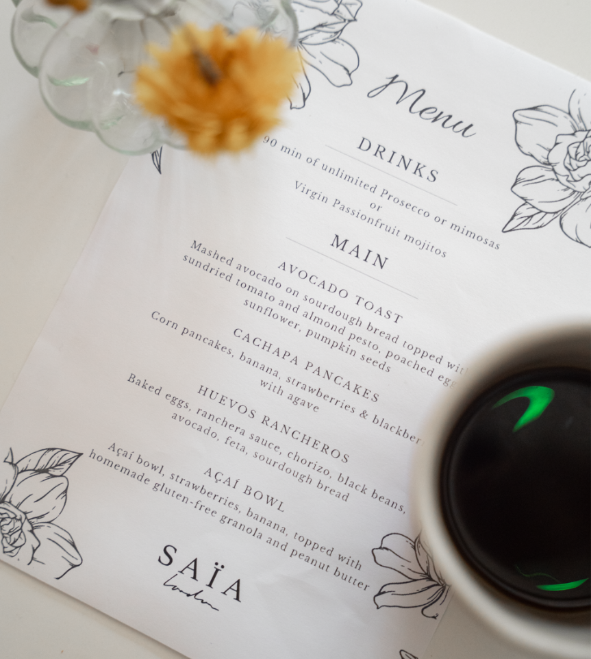 The SAÏA menu card at the Morena brunch